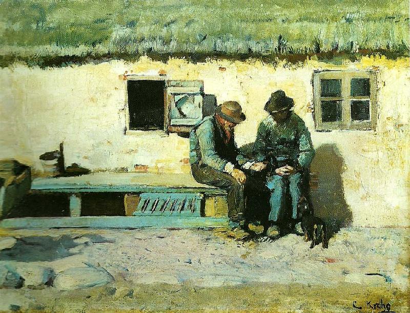 Christian Krohg to fiskere pa en bank faran staldlangen i brondums gard oil painting picture